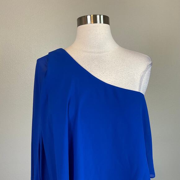 Colorful One Shoulder Chiffon Long Evening Gown Blue Size 2 Laundry Formal Dress - Picture 7 of 13
